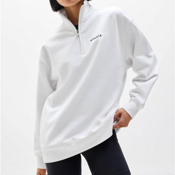 ATHLETA NWT Power Of She Forever Fleece 1/4 Zip Up White Sweatshirt Hoodie – MED - Picture 2 of 12